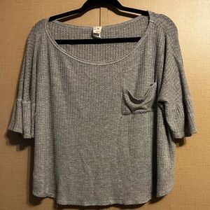Waffle Knit Gray Blouse Boutique